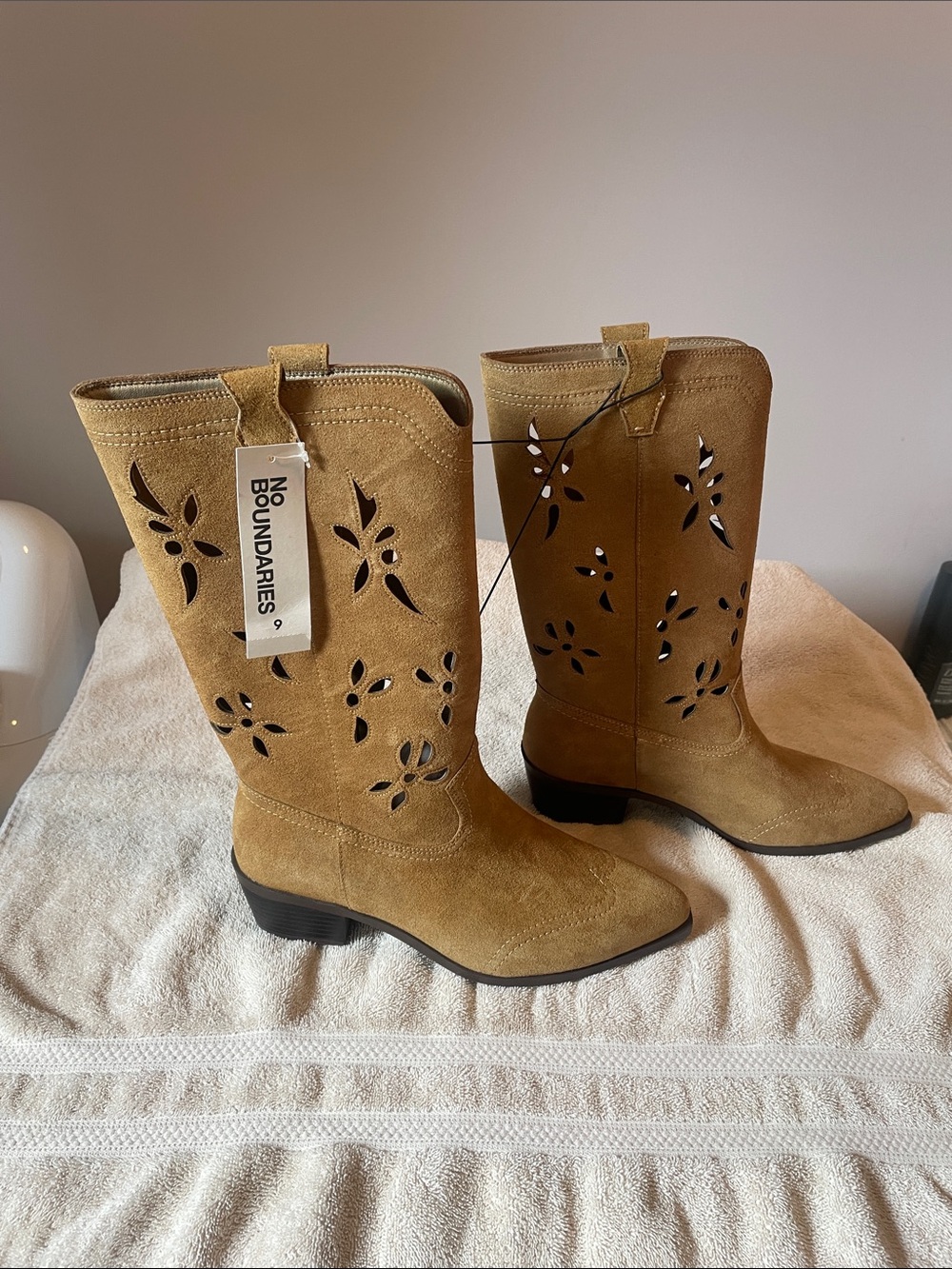 No Boundaries Tan Suede Cutout Mid-Calf Lace-Up Boots